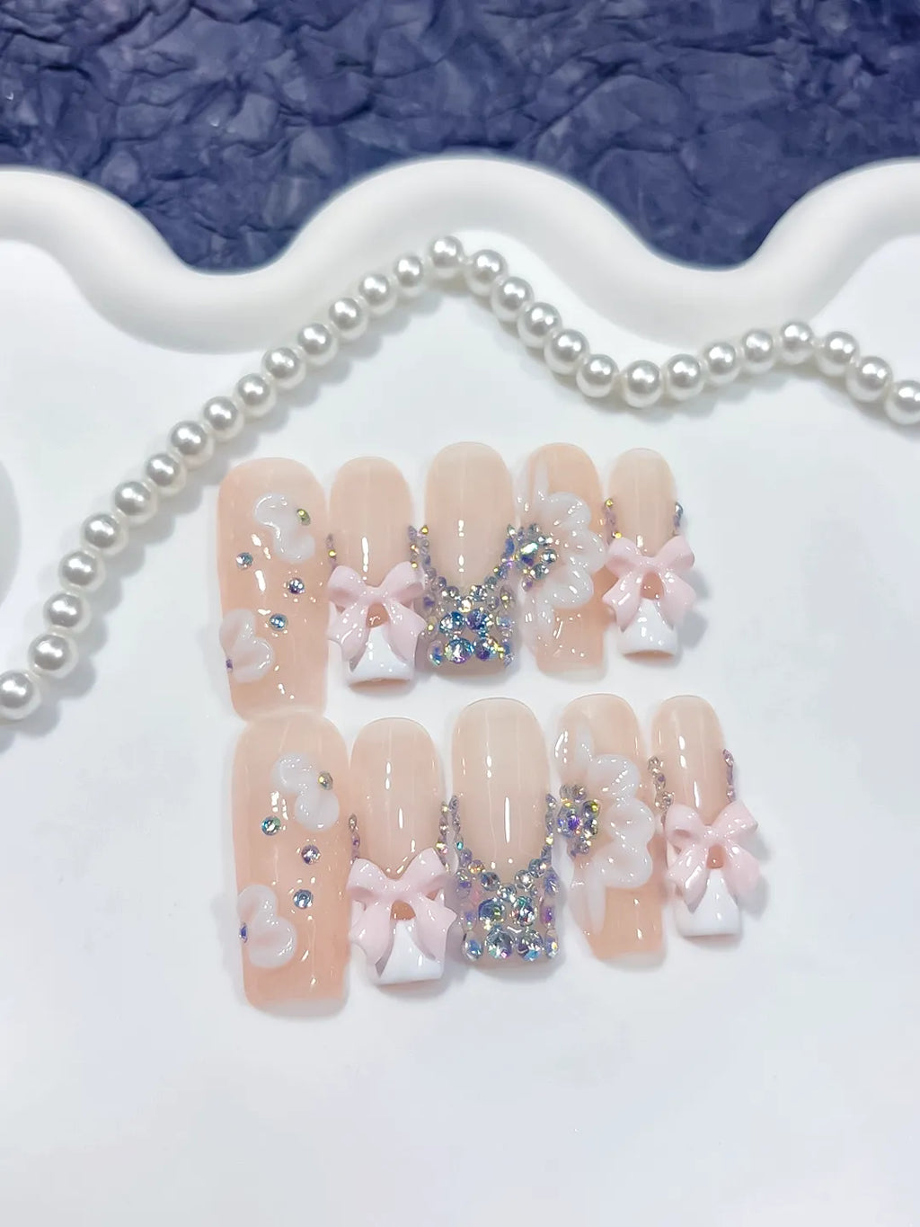 Long Nude White Square Solid color Flower Bow