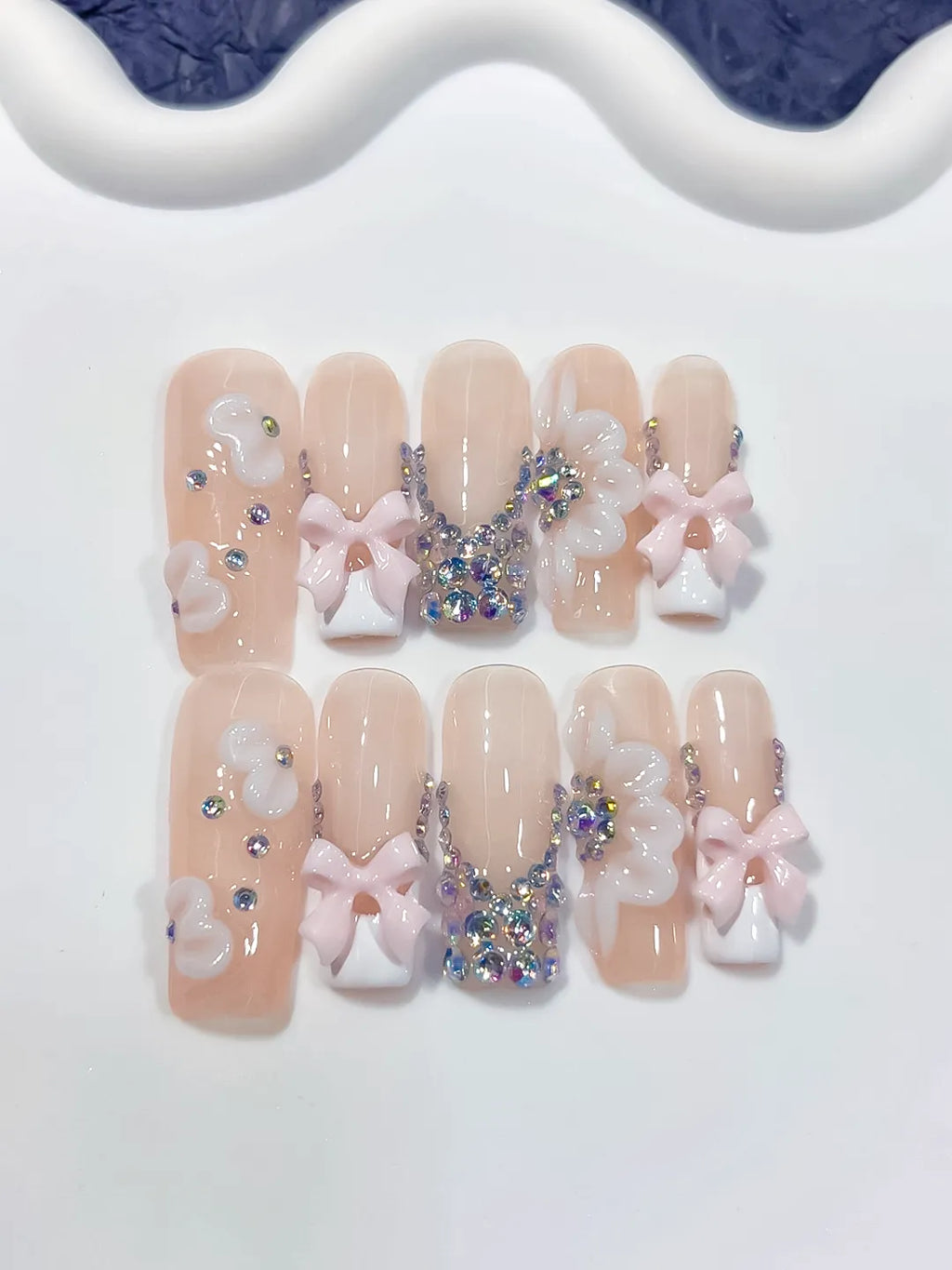 Long Nude White Square Solid color Flower Bow