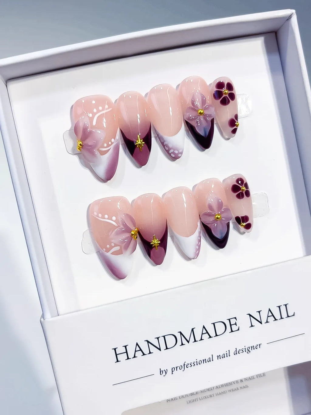 Medium Nude Purple Almond French tip Flower