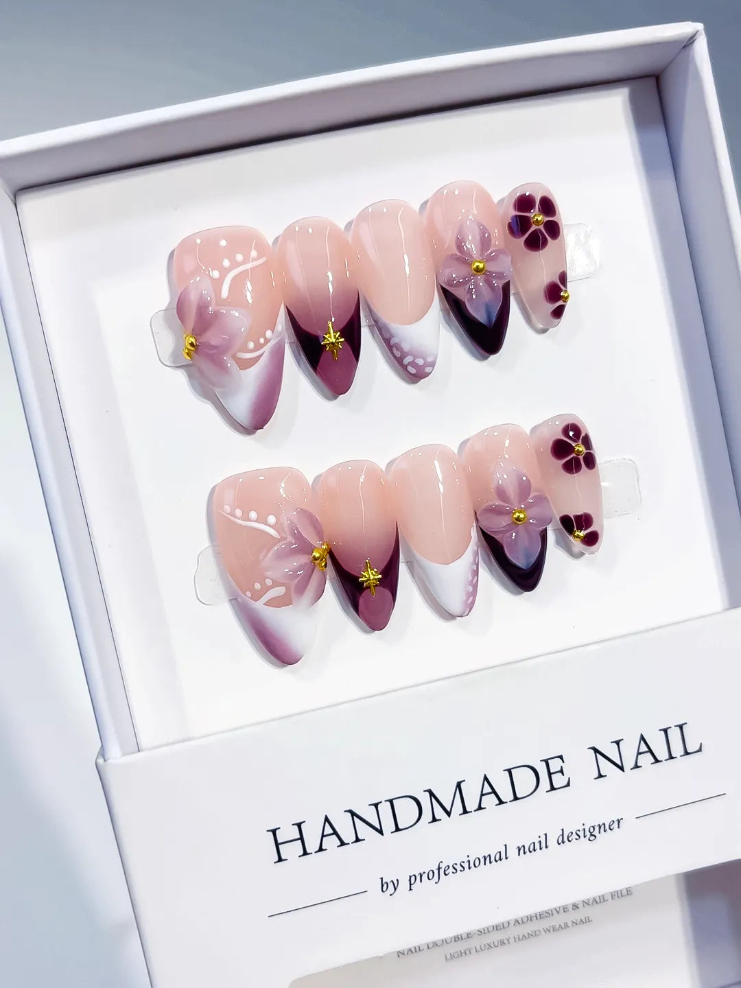 Medium Nude Purple Almond French tip Flower