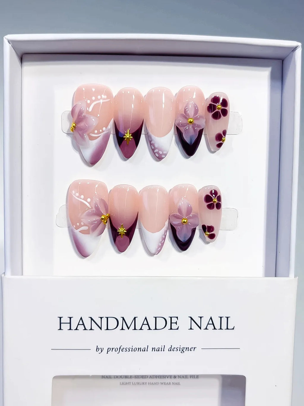 Medium Nude Purple Almond French tip Flower