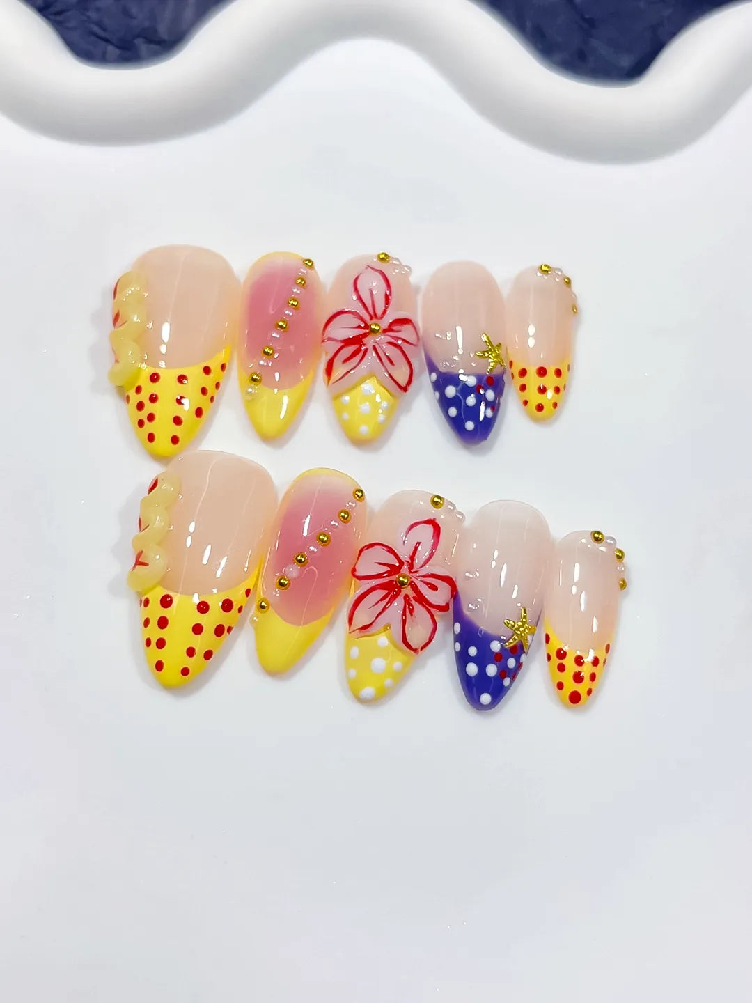 Medium Nude Yellow Almond Abstract Flower Dot Pattern