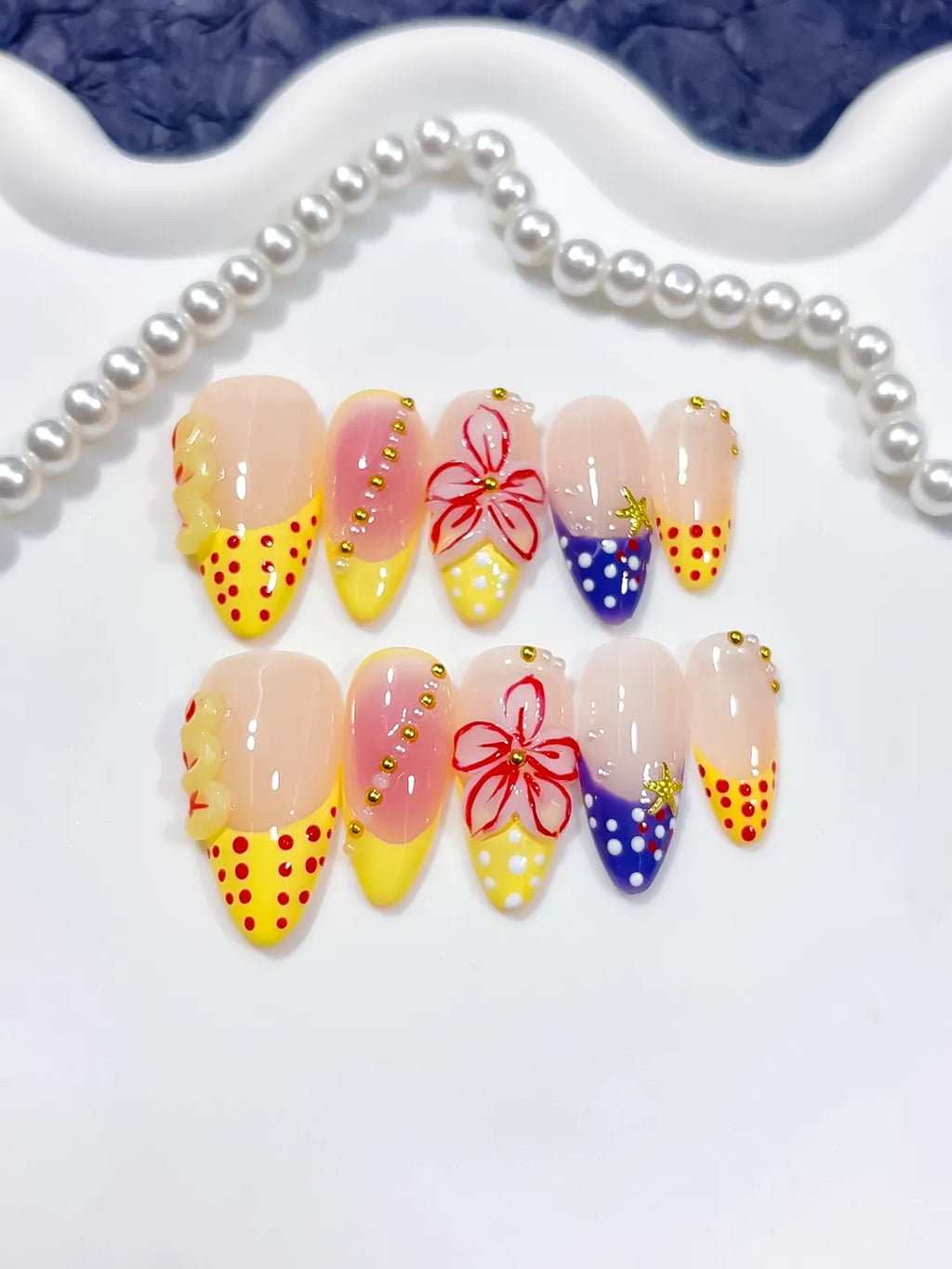 Medium Nude Yellow Almond Abstract Flower Dot Pattern