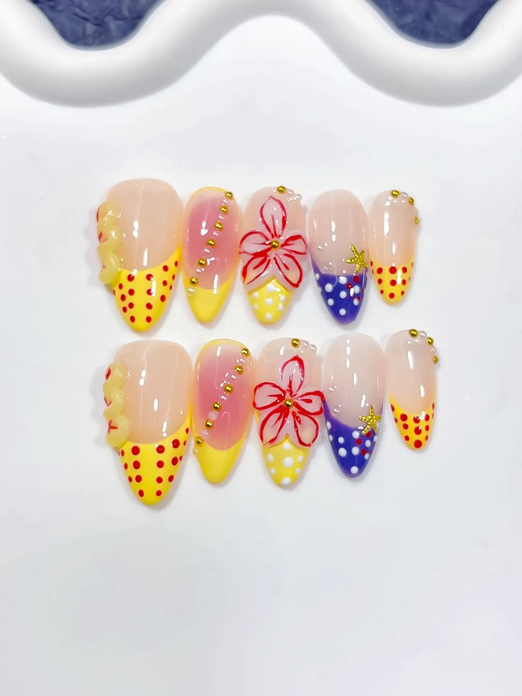 Medium Nude Yellow Almond Abstract Flower Dot Pattern