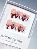 Medium Nude Red Almond French tip Flower