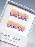 Short Nude Pink Coffin French tip Flower Animal Print