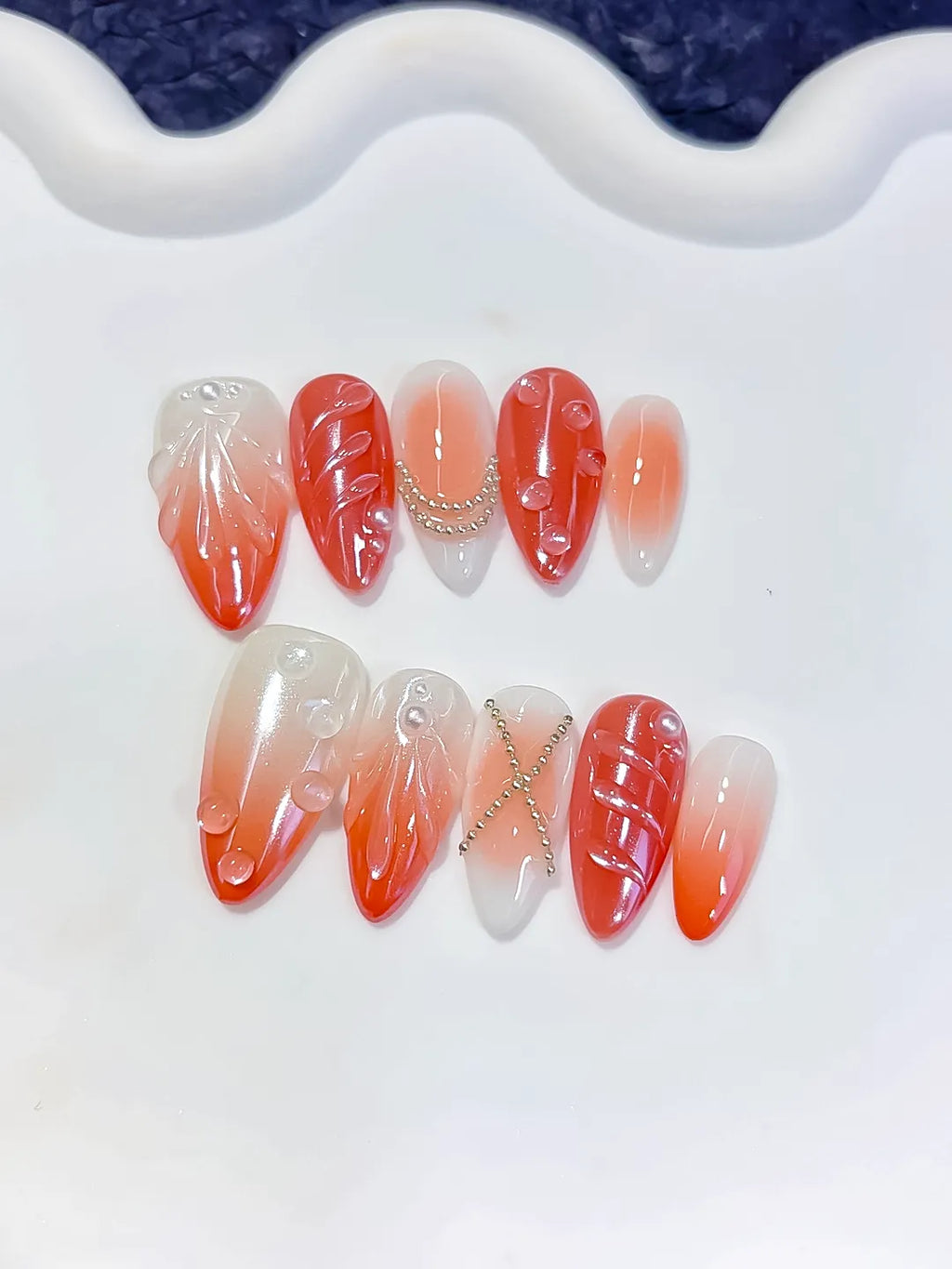 Medium White Orange Almond Ombre Shell Pearl