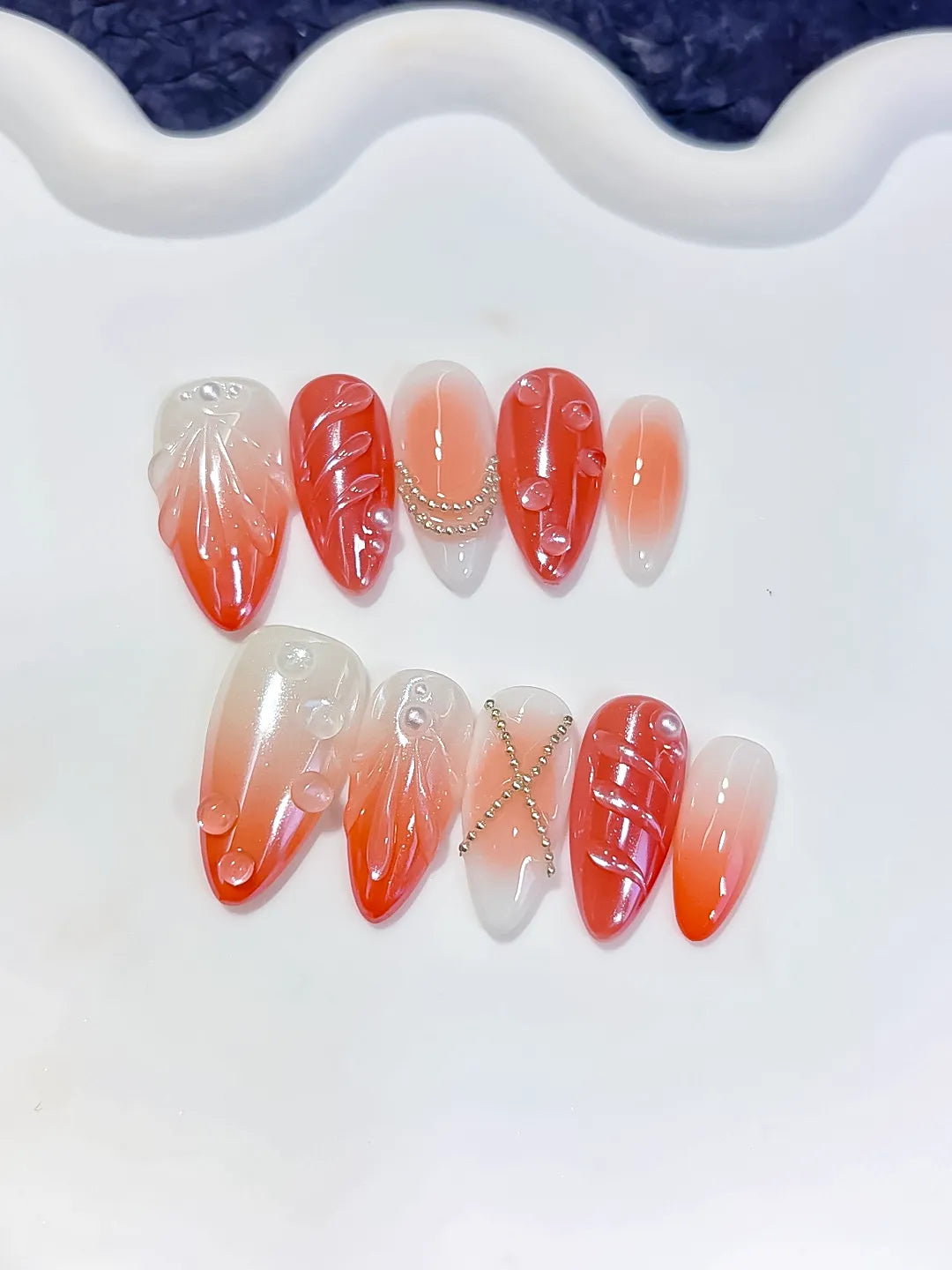 Medium White Orange Almond Ombre Shell Pearl