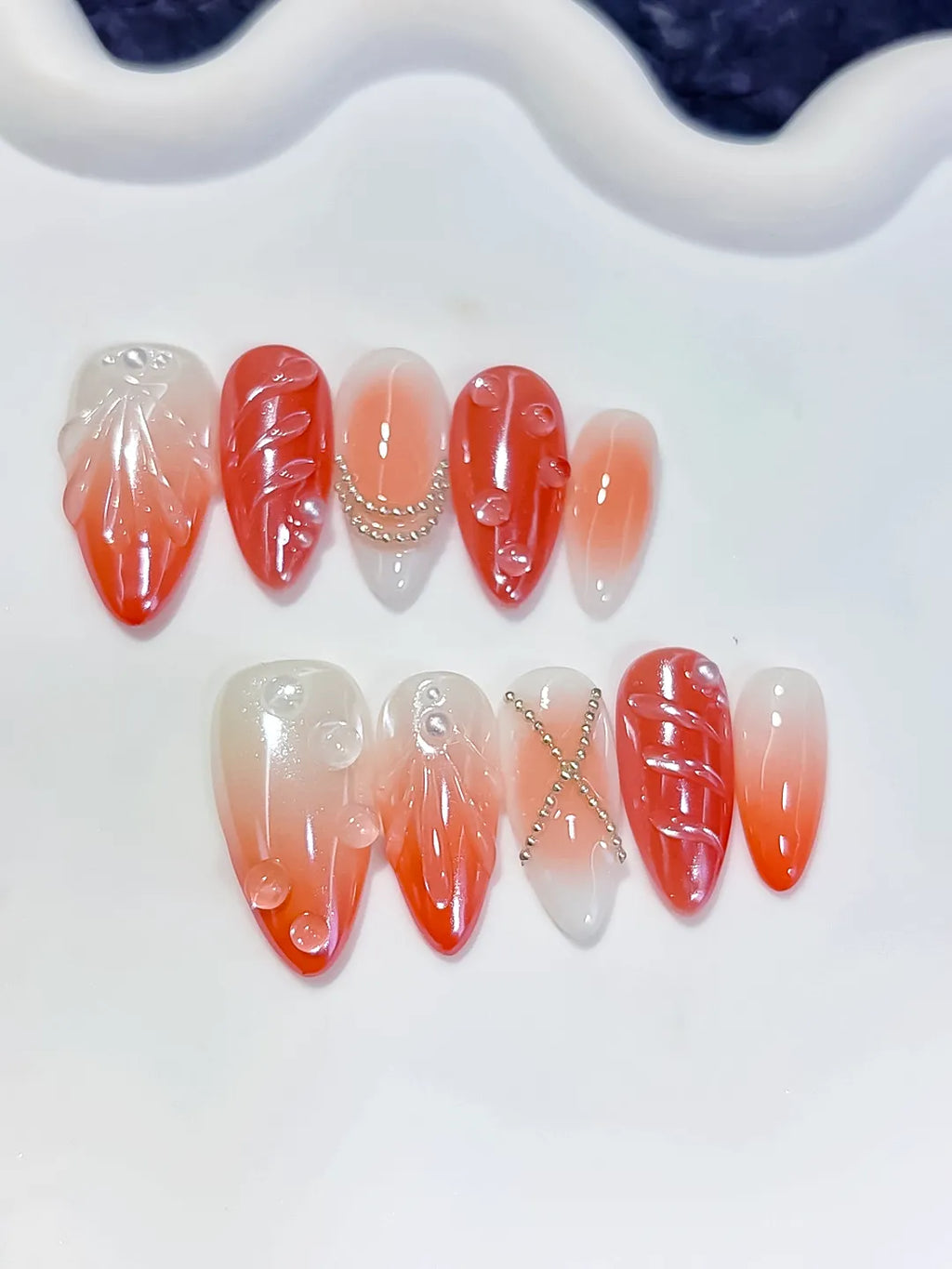 Medium White Orange Almond Ombre Shell Pearl