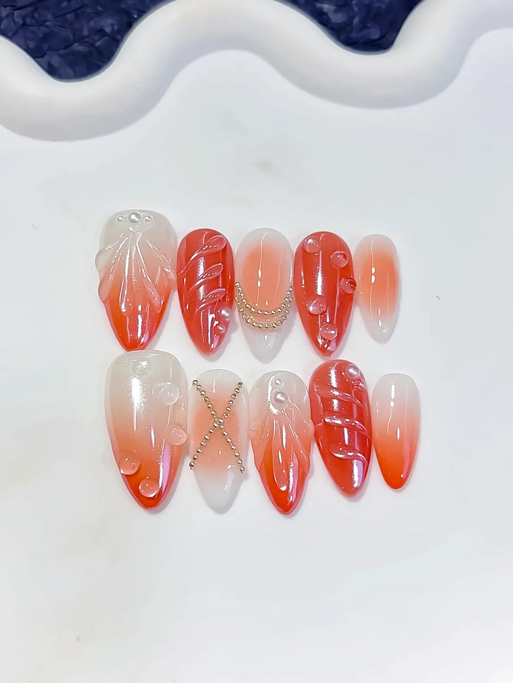 Medium White Orange Almond Ombre Shell Pearl
