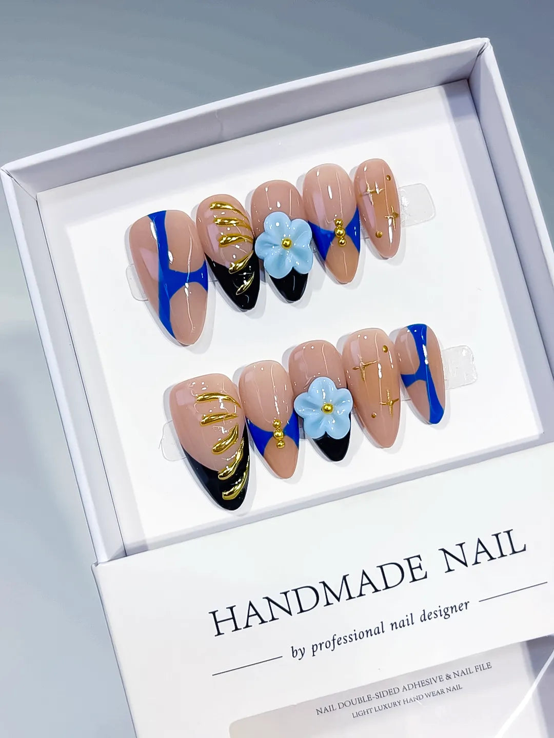 Medium Nude Blue Almond Abstract Flower Metallic Charm
