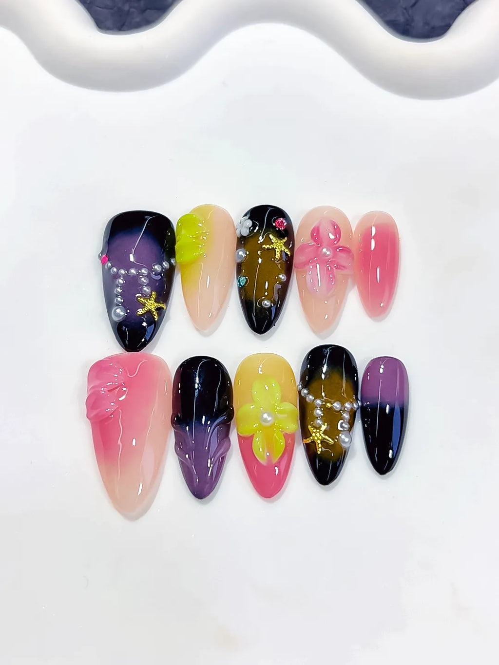 Medium Pink Black Almond Abstract Flower Star