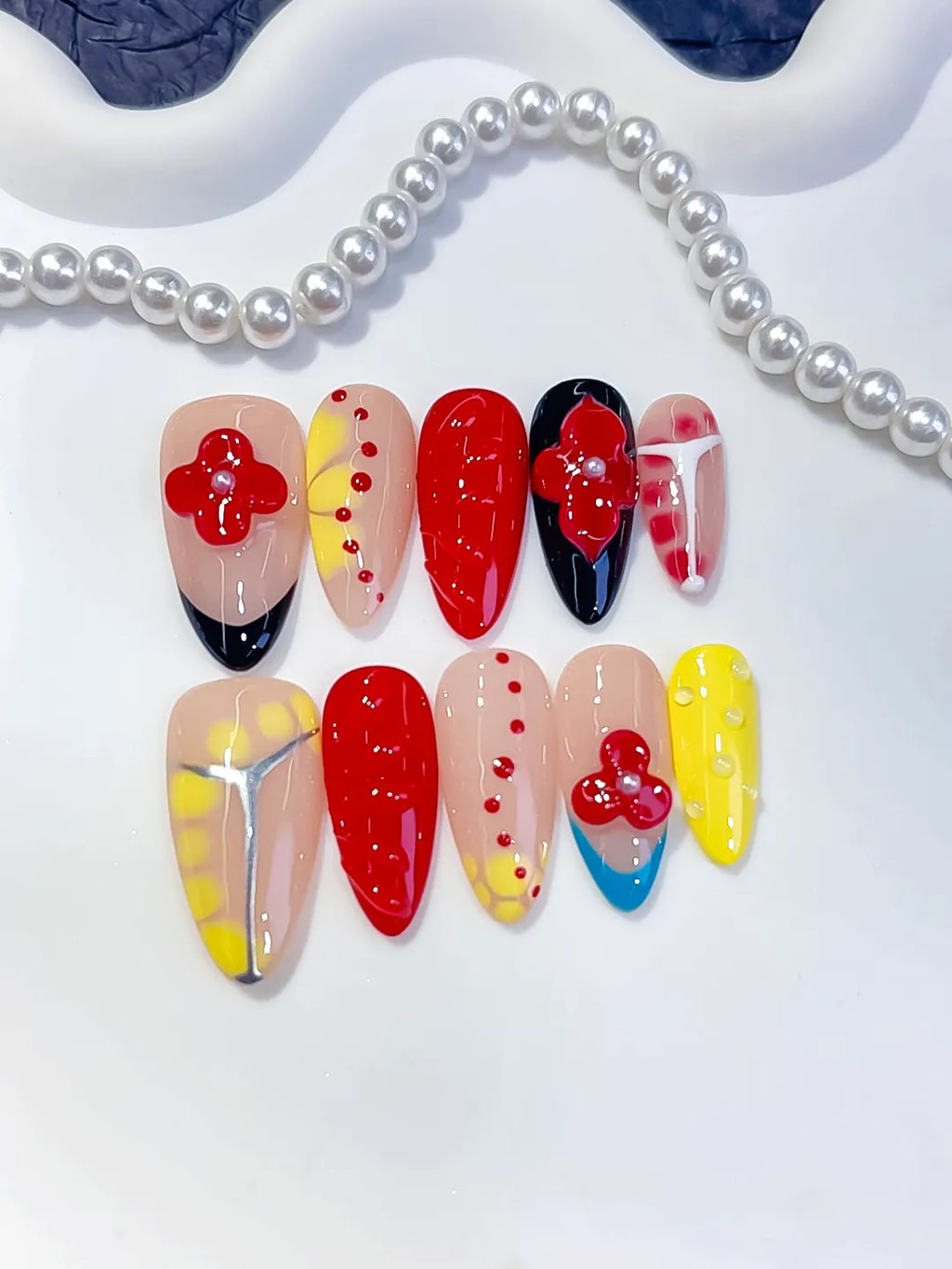 Medium Nude Red Almond Abstract Flower Heart