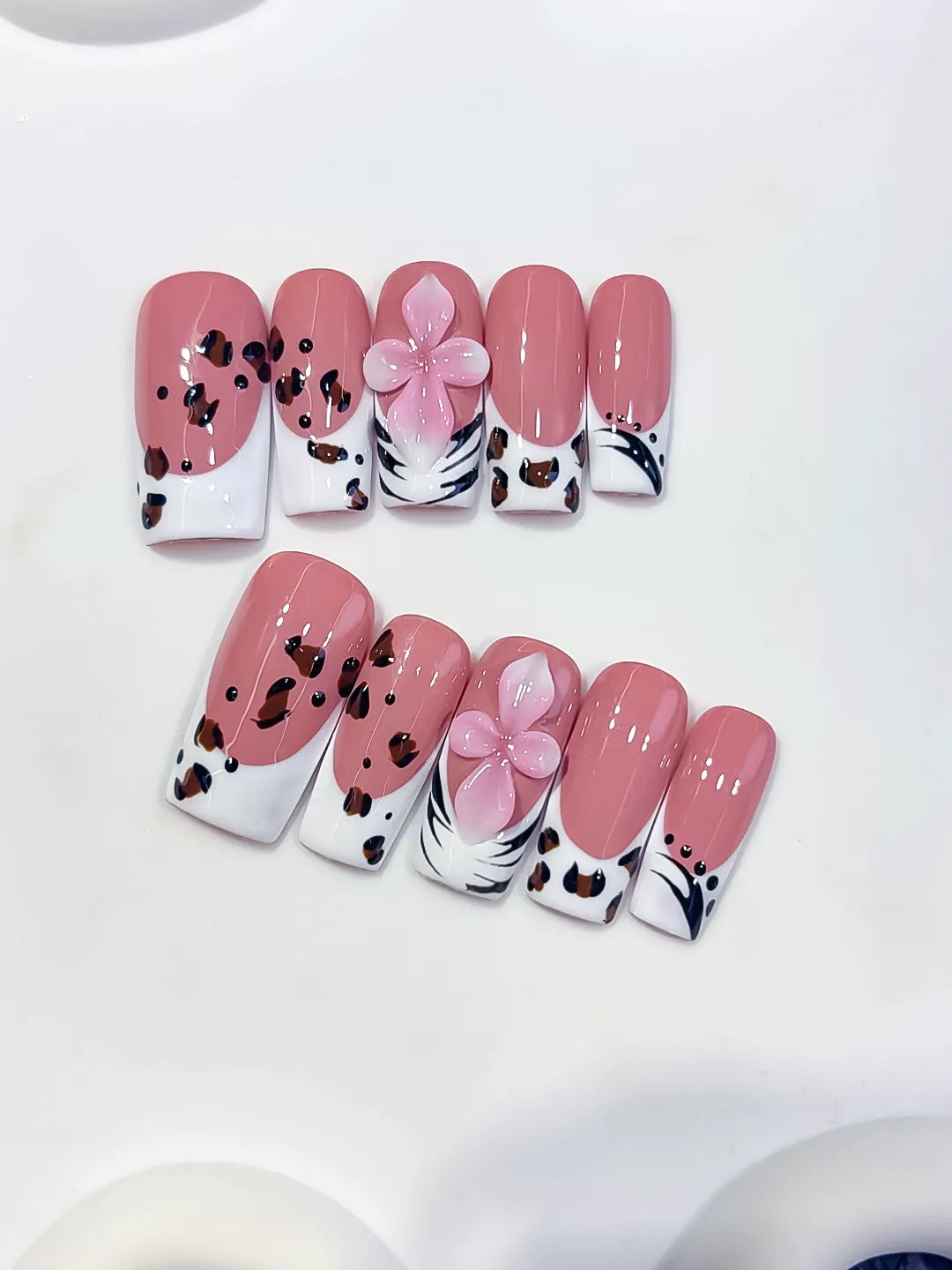 Medium Pink White Square Abstract Flower Animal Print