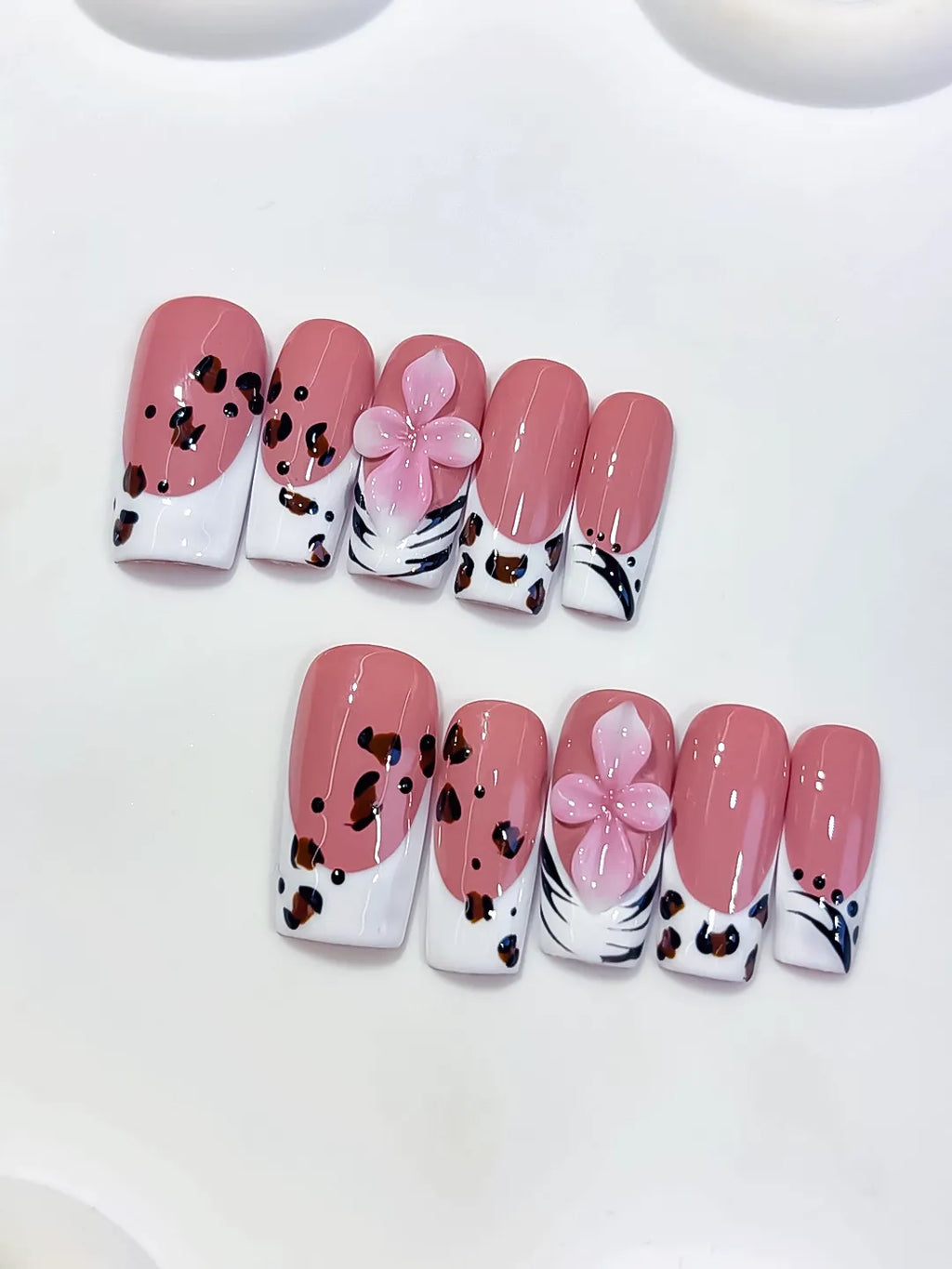 Medium Pink White Square Abstract Flower Animal Print