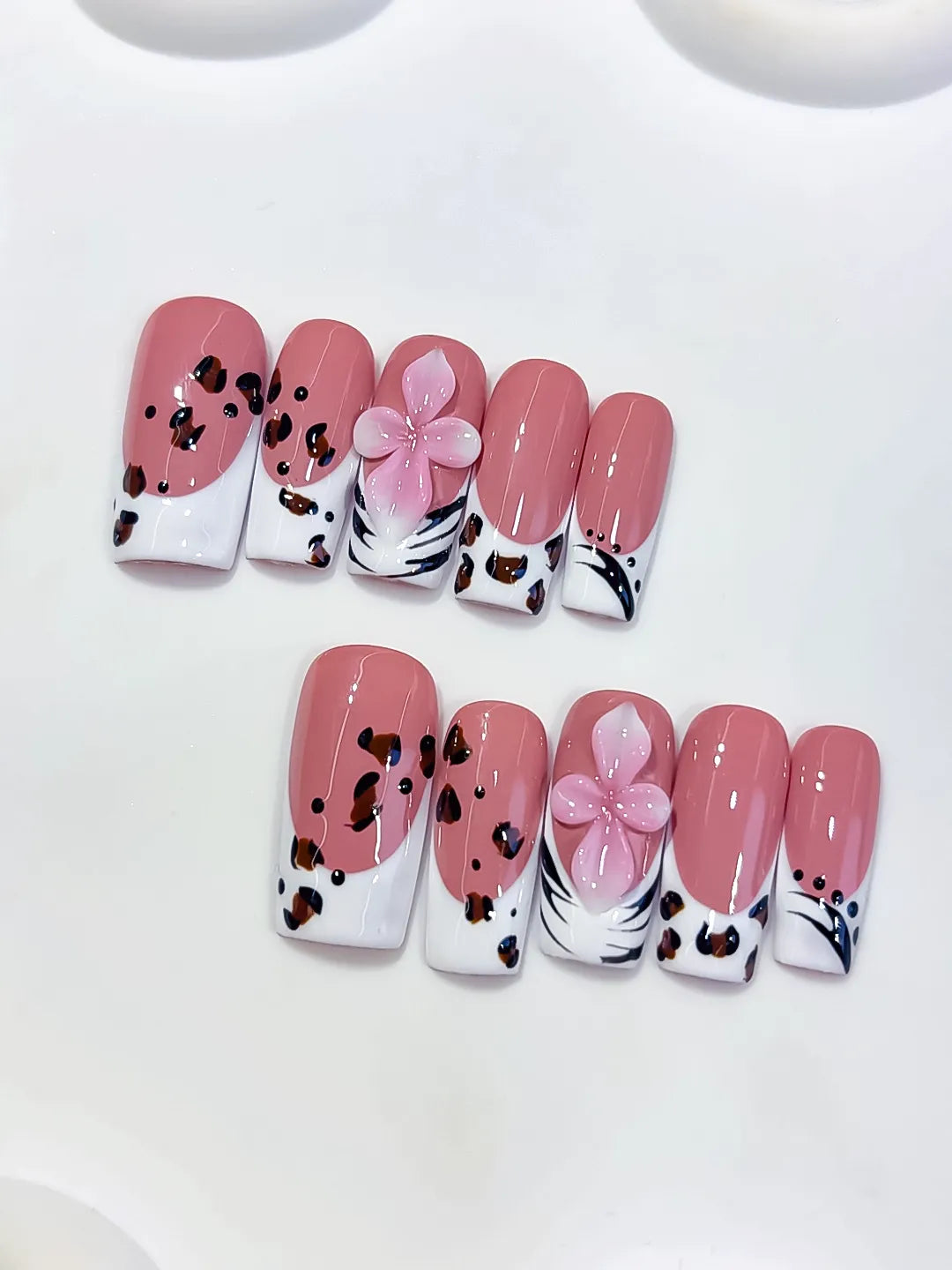 Medium Pink White Square Abstract Flower Animal Print