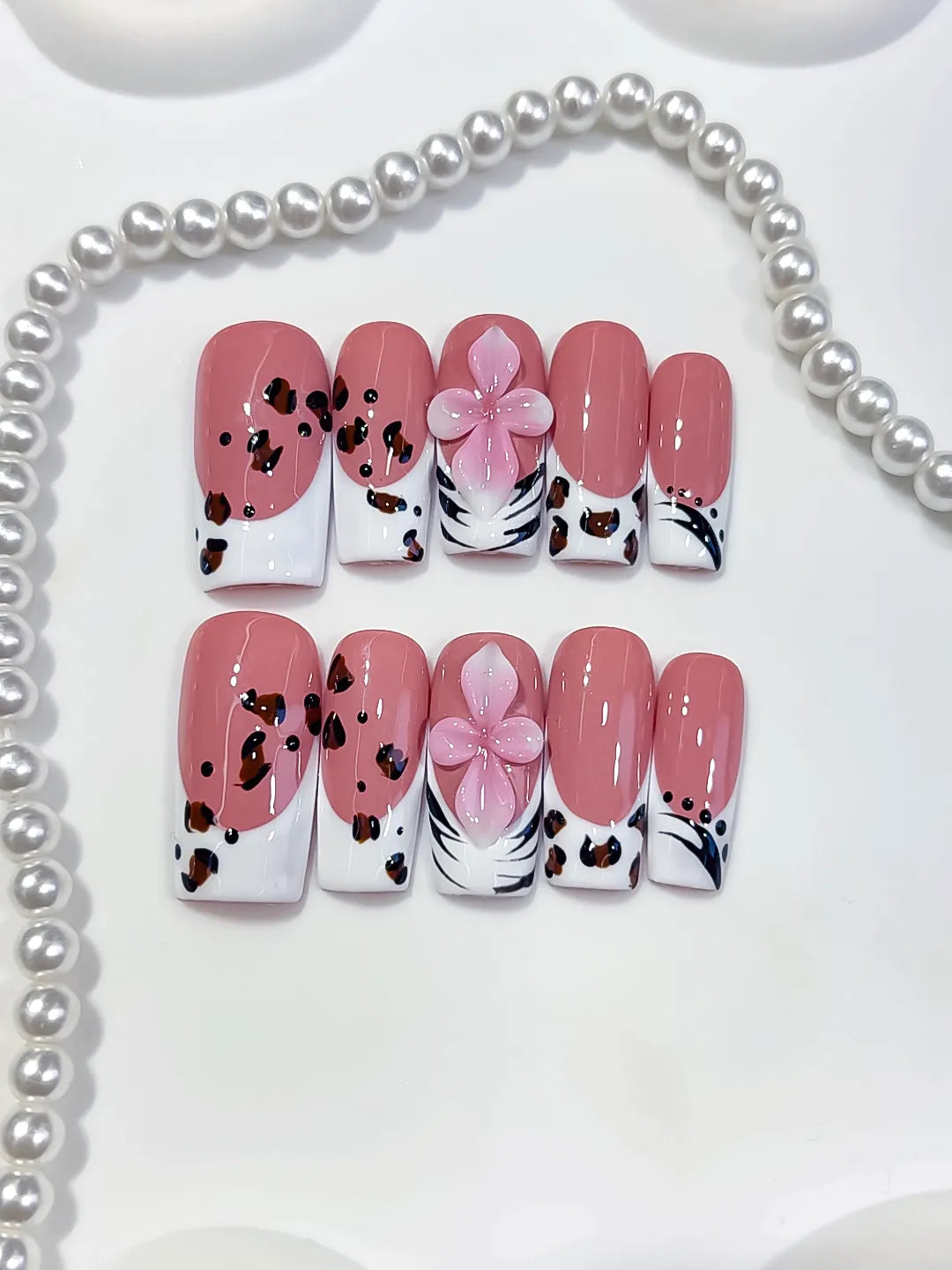 Medium Pink White Square Abstract Flower Animal Print
