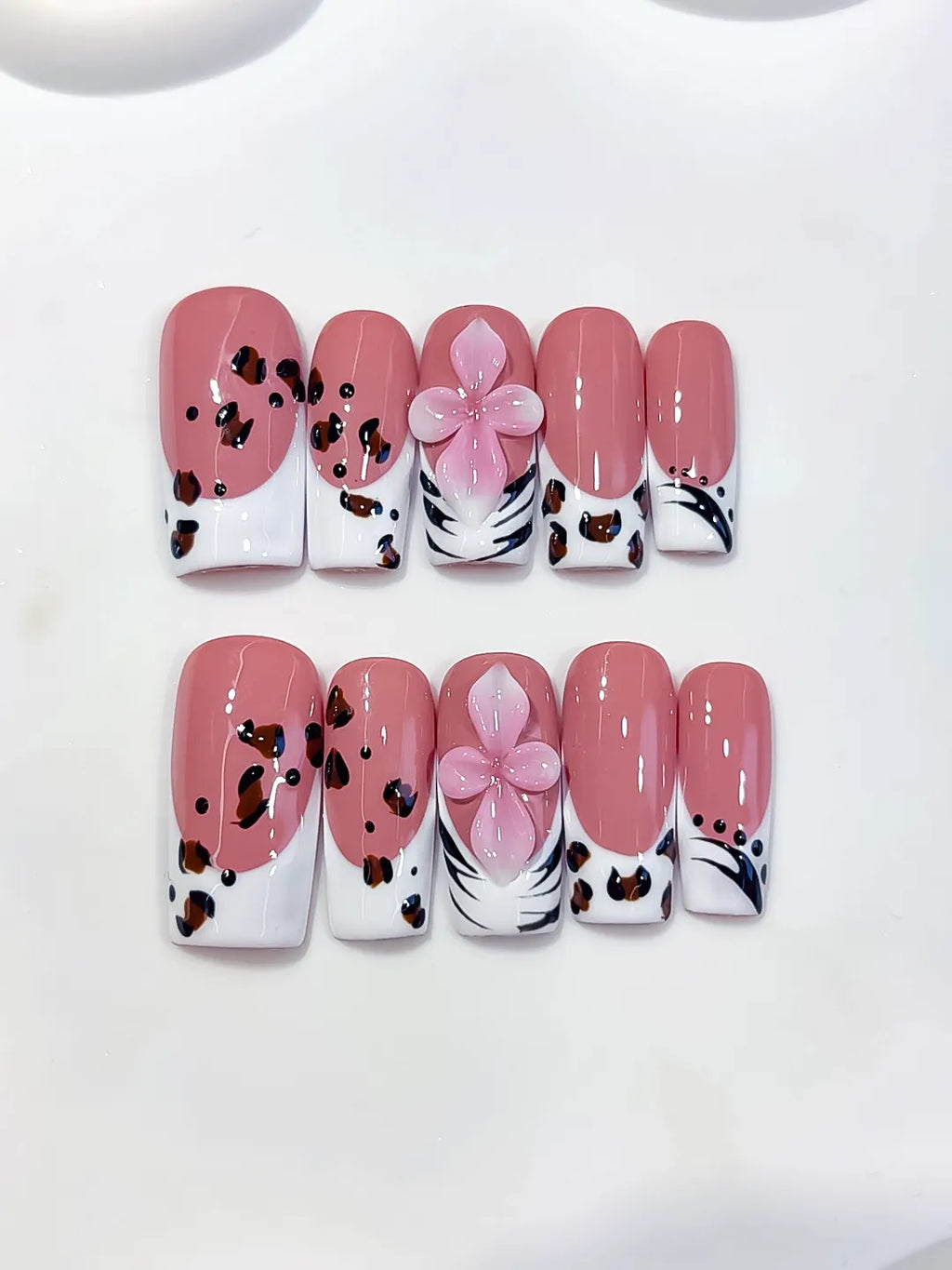 Medium Pink White Square Abstract Flower Animal Print