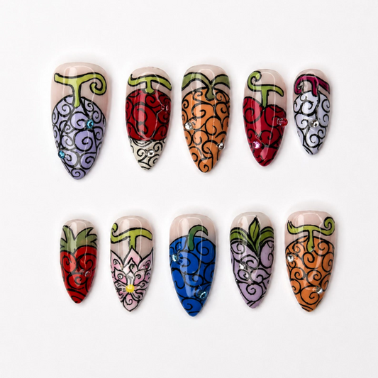 Devil Fruit Press On Nails with Swirl Art , Colorful Anime Inspired Nails , Handmade