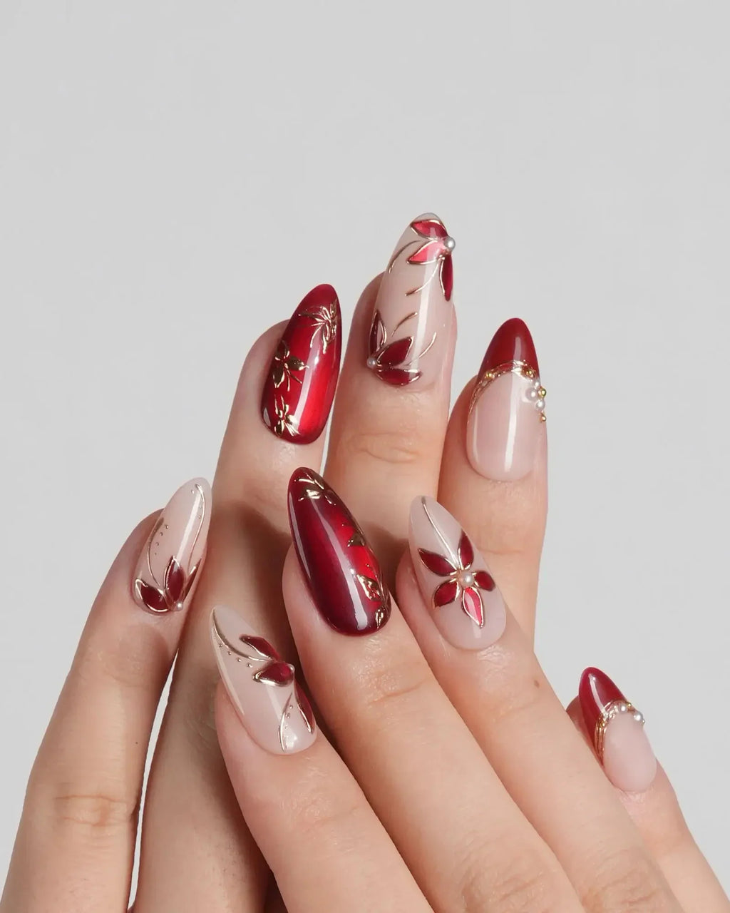 Crimson Petals Reusable Press On Nails