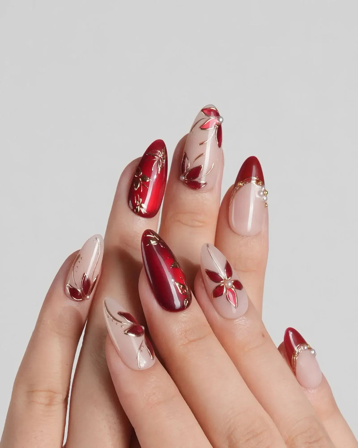 Crimson Petals Reusable Press On Nails