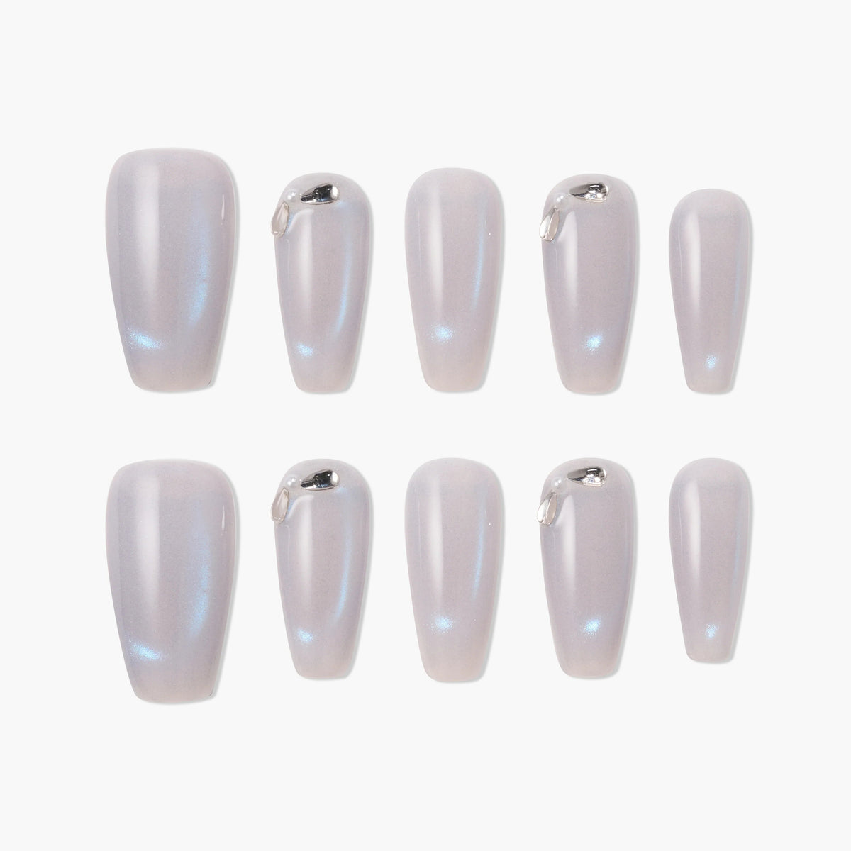 Icy Pearl Glow (Coffin) Reusable Press On Nails