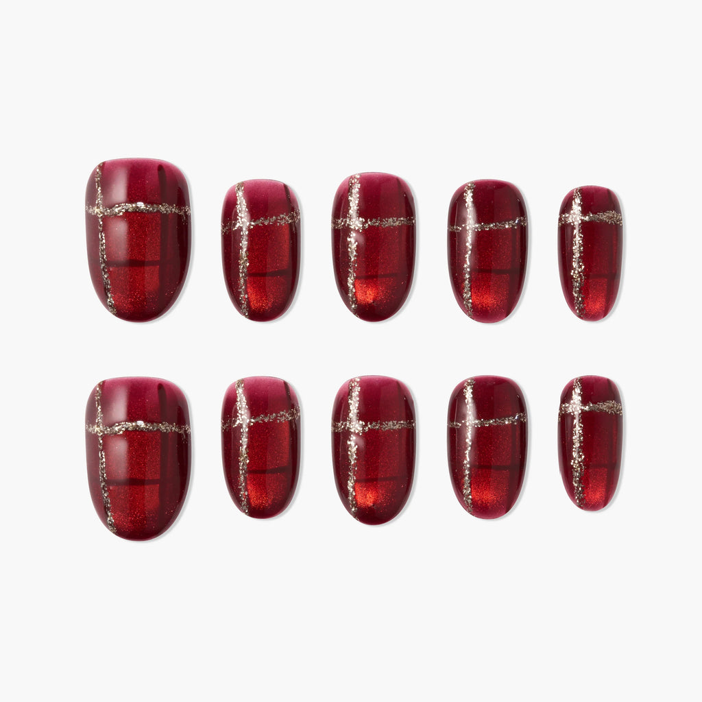 Ruby Tartan Reusable Press On Nails