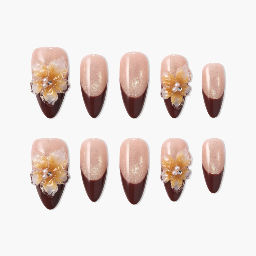 Caramel Bloom Reusable Press On Nails