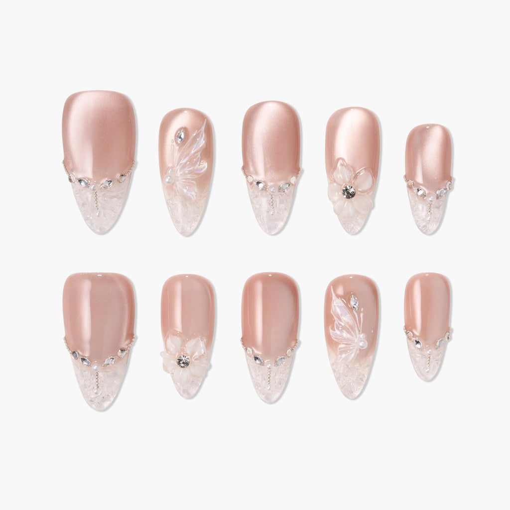 Crystal Lace Petals Reusable Press On Nails