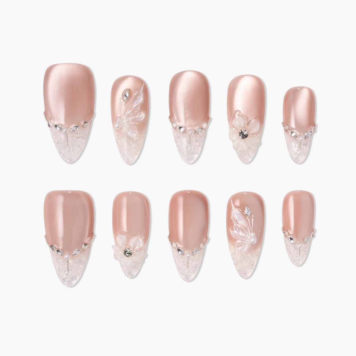 Crystal Lace Petals Reusable Press On Nails