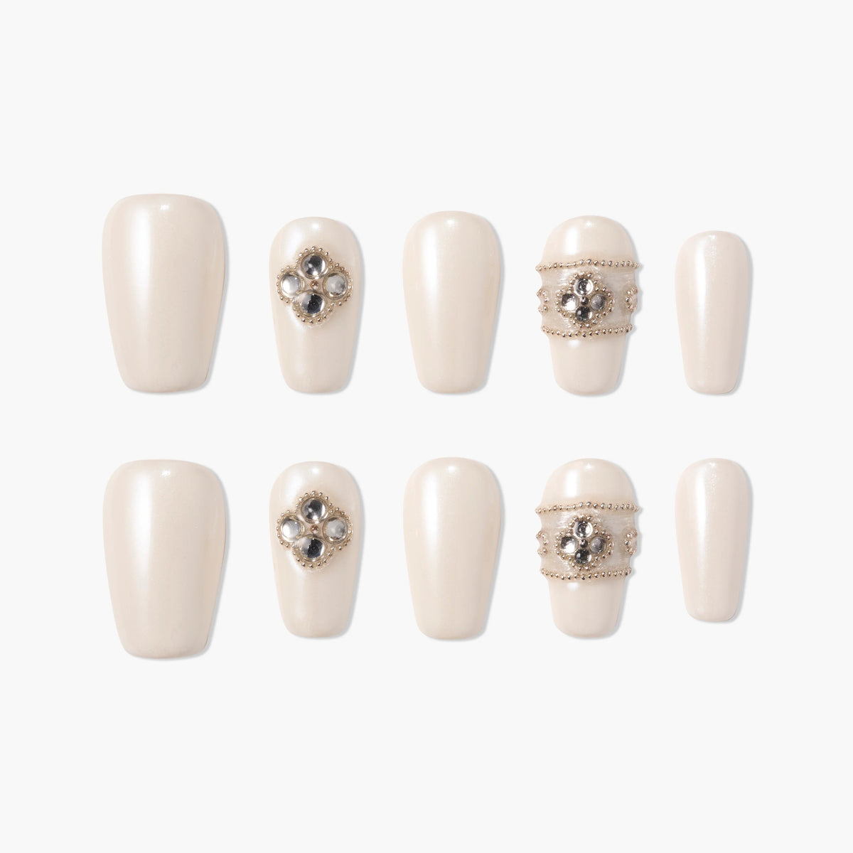 Ivory Vintage Gem (Short) Reusable Press On Nails