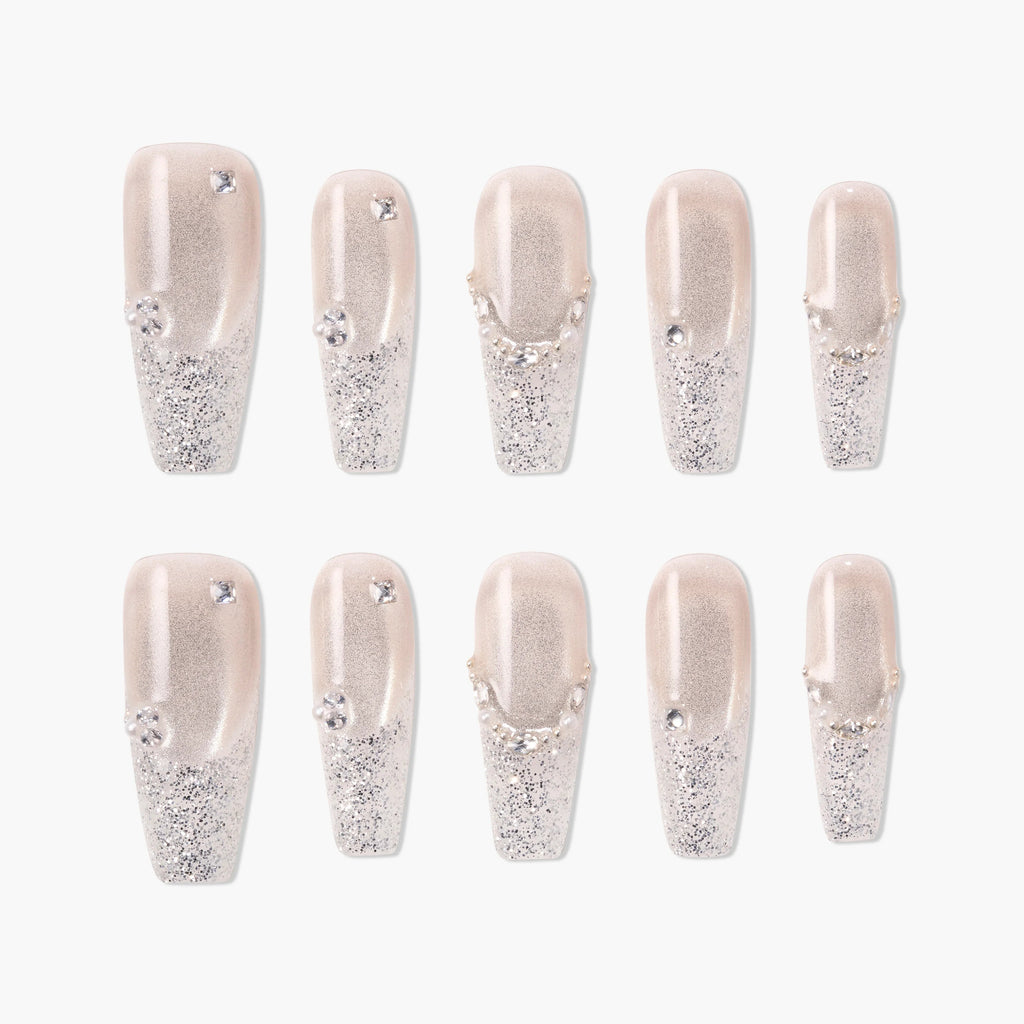 Frosted Halo (Coffin) Reusable Press On Nails