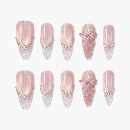 Crystal Blossom Elegance (Long) Reusable Press On Nails