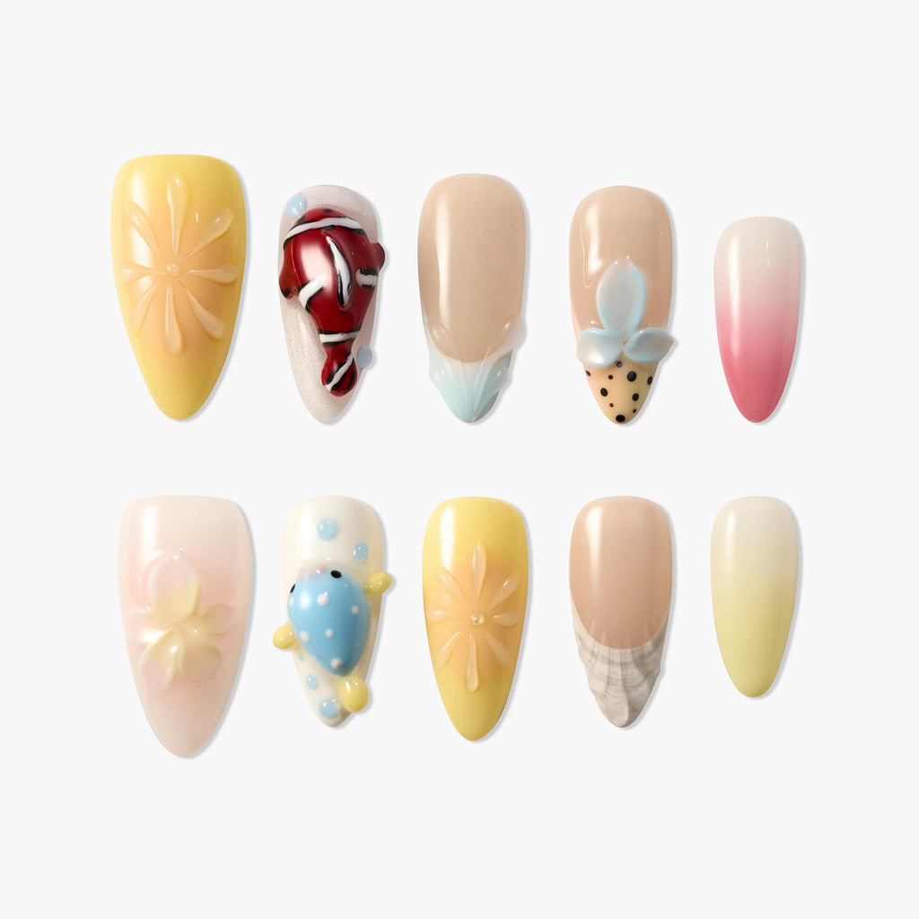 Summer Gelato Garden Reusable Press On Nails