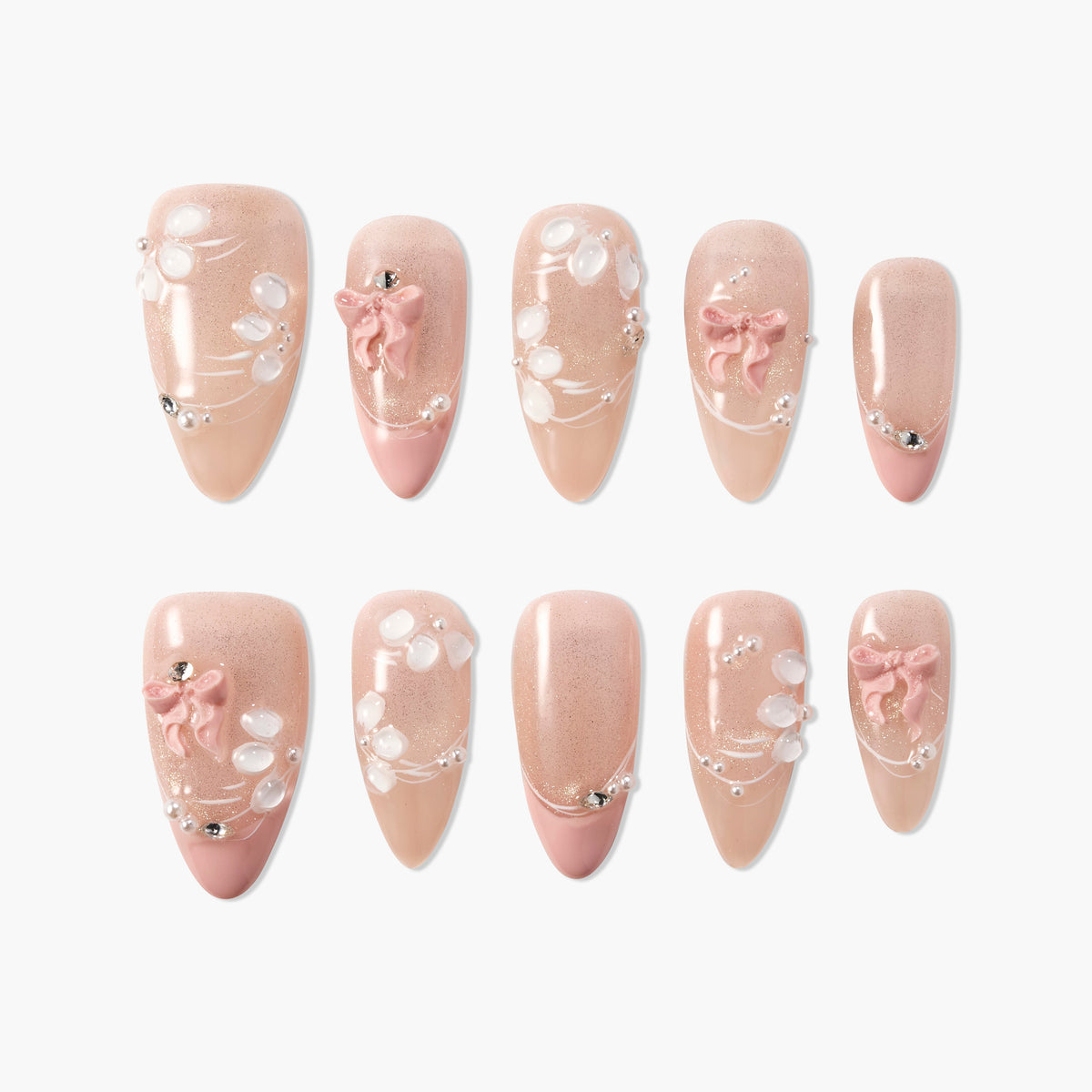 Blush Pearl Blossom (Almond) Reusable Press On Nails