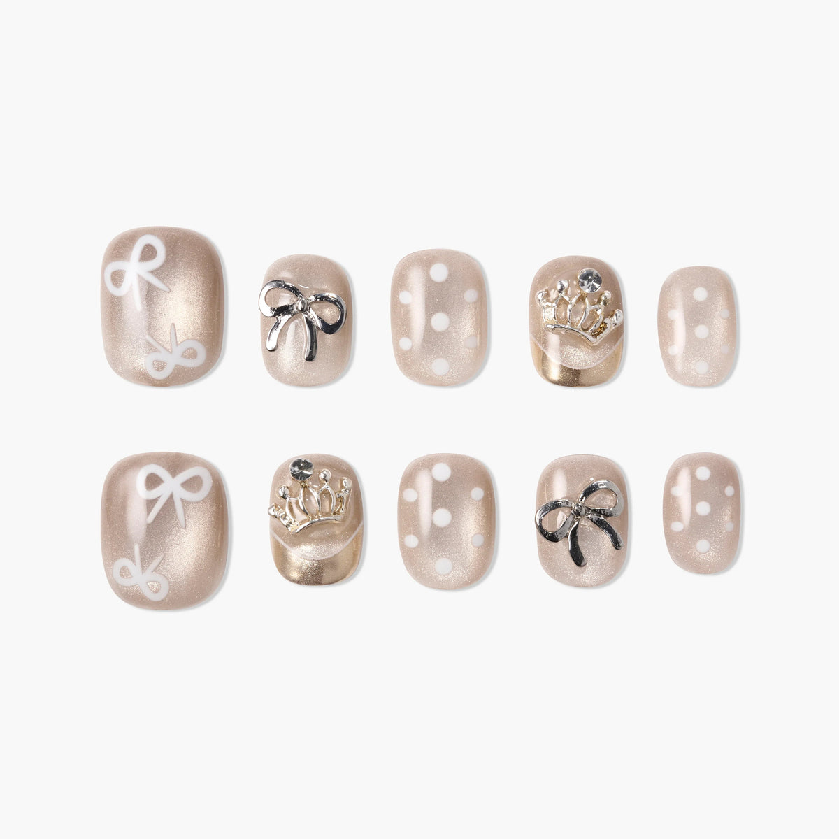 Champagne Bow Royale Reusable Press On Nails