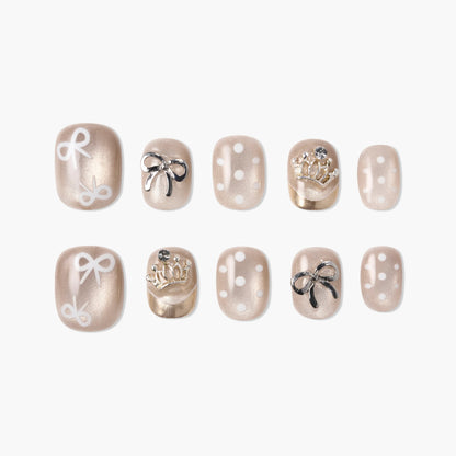 Champagne Bow Royale Reusable Press On Nails