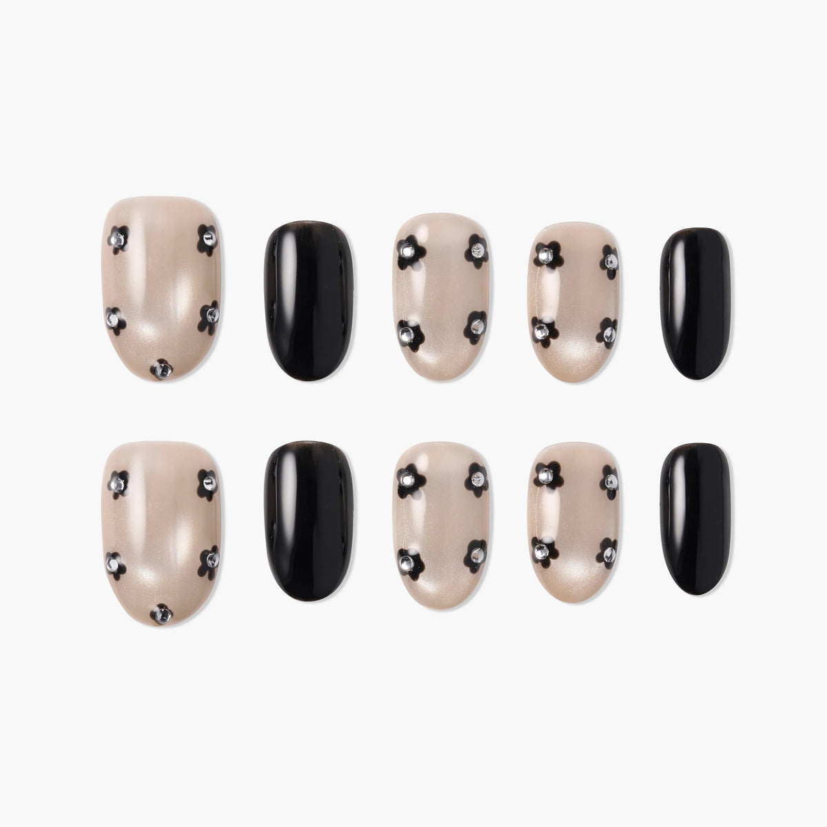 Champagne Noir Bloom Reusable Press On Nails