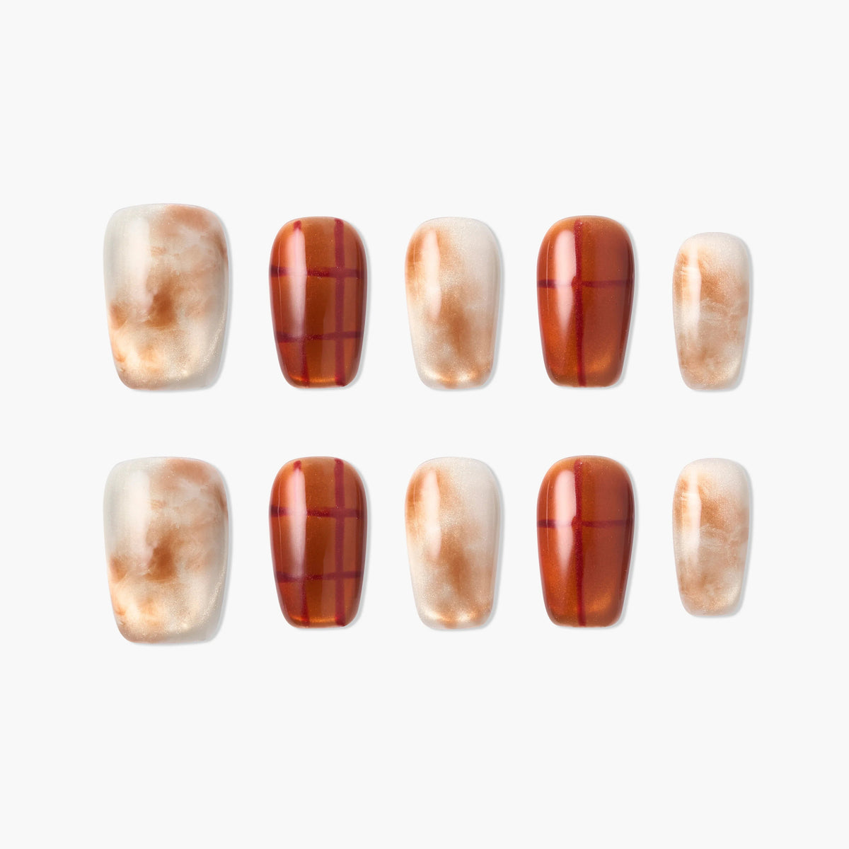 Amber Plaid Veil Reusable Press On Nails