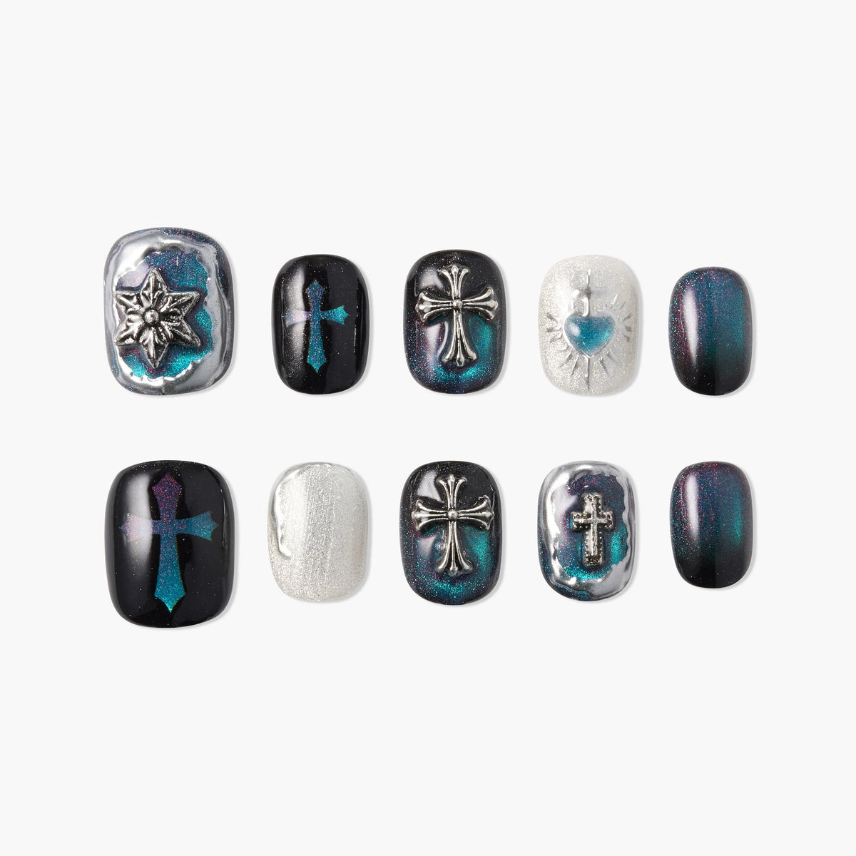 Midnight Relic Cross Reusable Press On Nails
