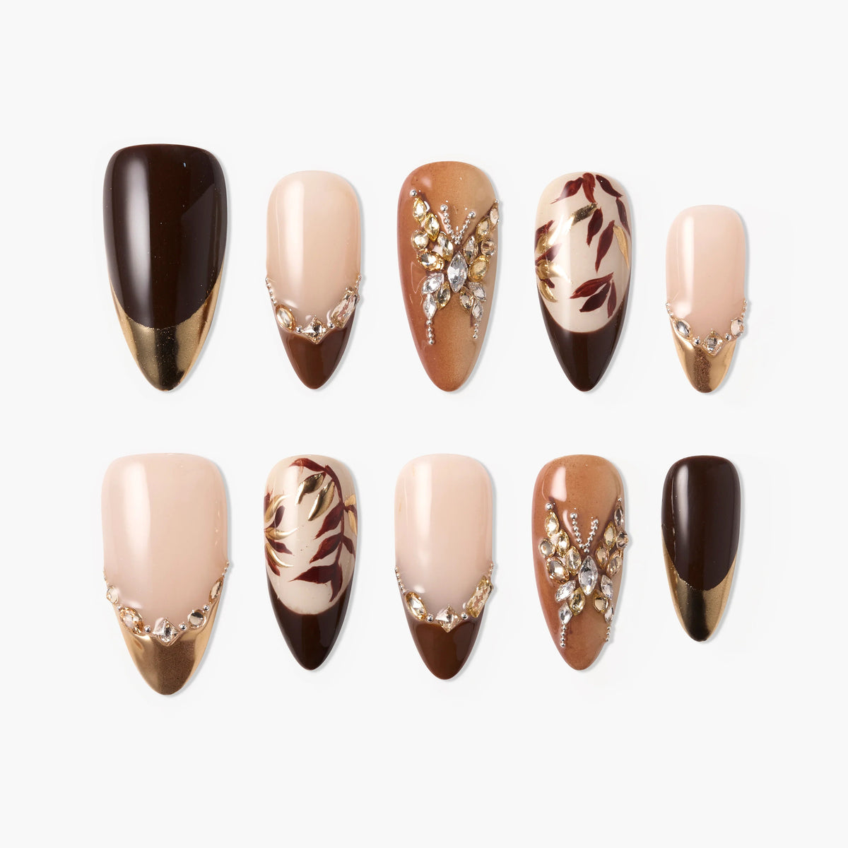 Mocha Gold Grace Reusable Press On Nails