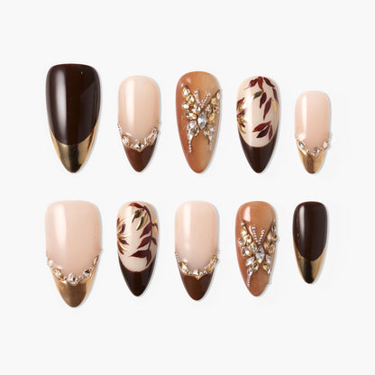 Mocha Gold Grace Reusable Press On Nails
