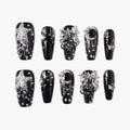 Black Starlight Bow (Coffin) Reusable Press On Nails