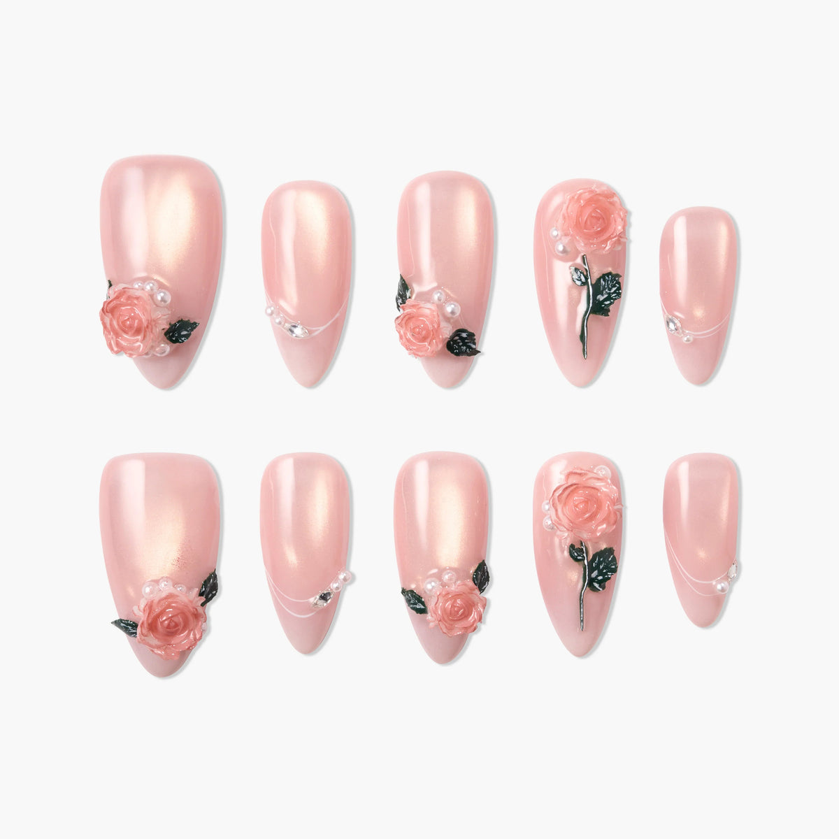 Blush Rose Pearl Reusable Press On Nails