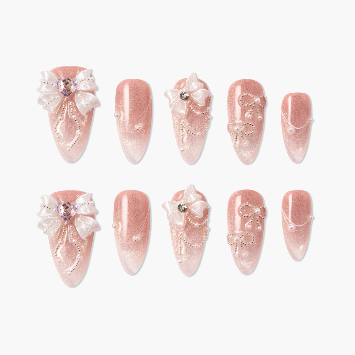 Pink Ribbon Pearl Reusable Press On Nails