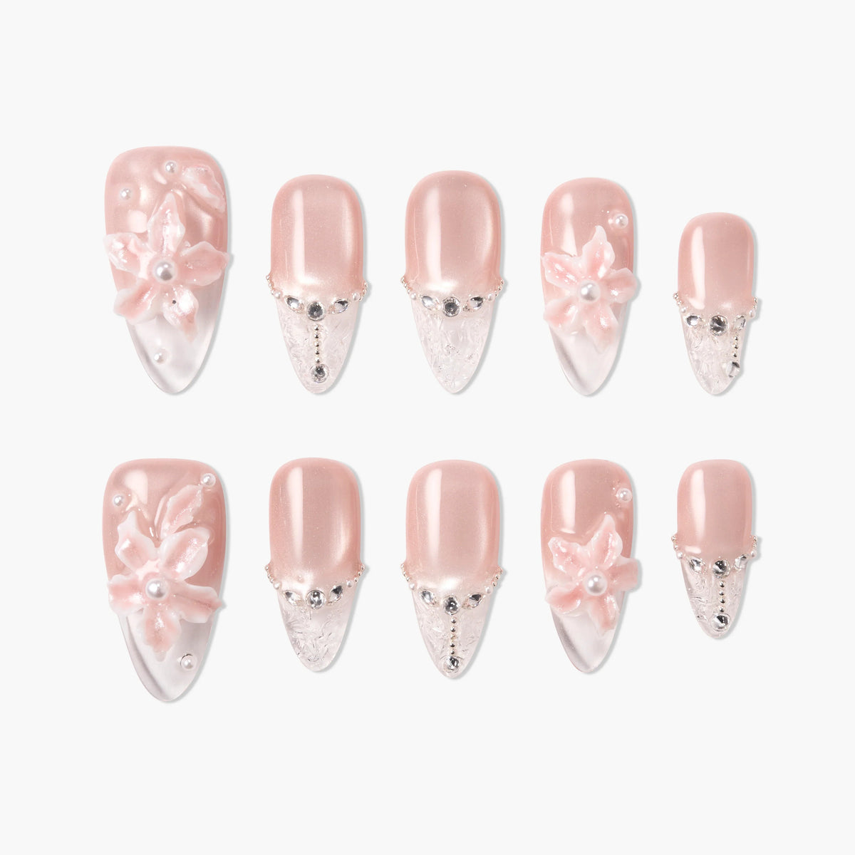 Blush Petal Crystal Reusable Press On Nails