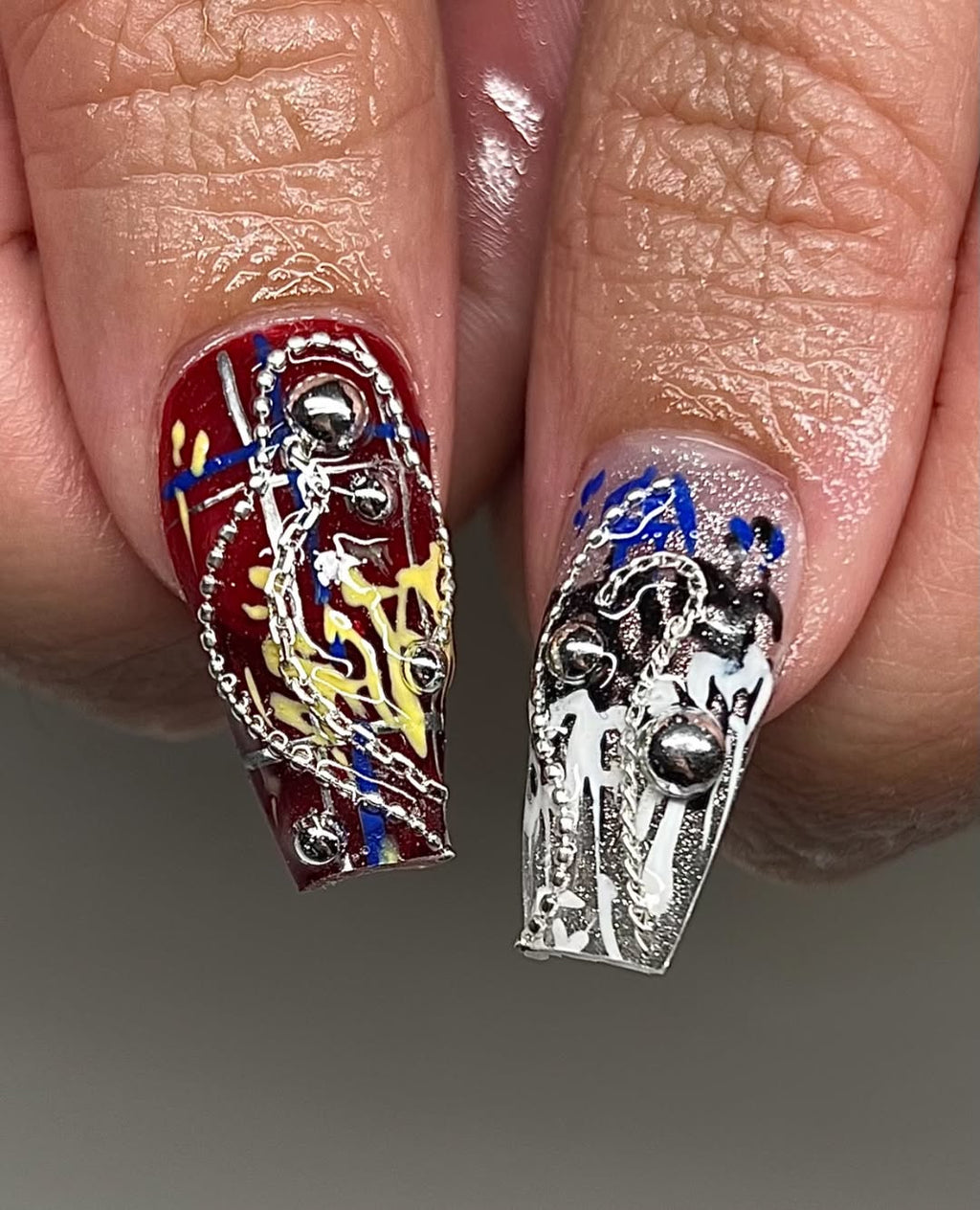 Gachiakuta Anime Punk Press On Nails by Faithsfullsets, 3D Silver Chrome & Graffiti Nails