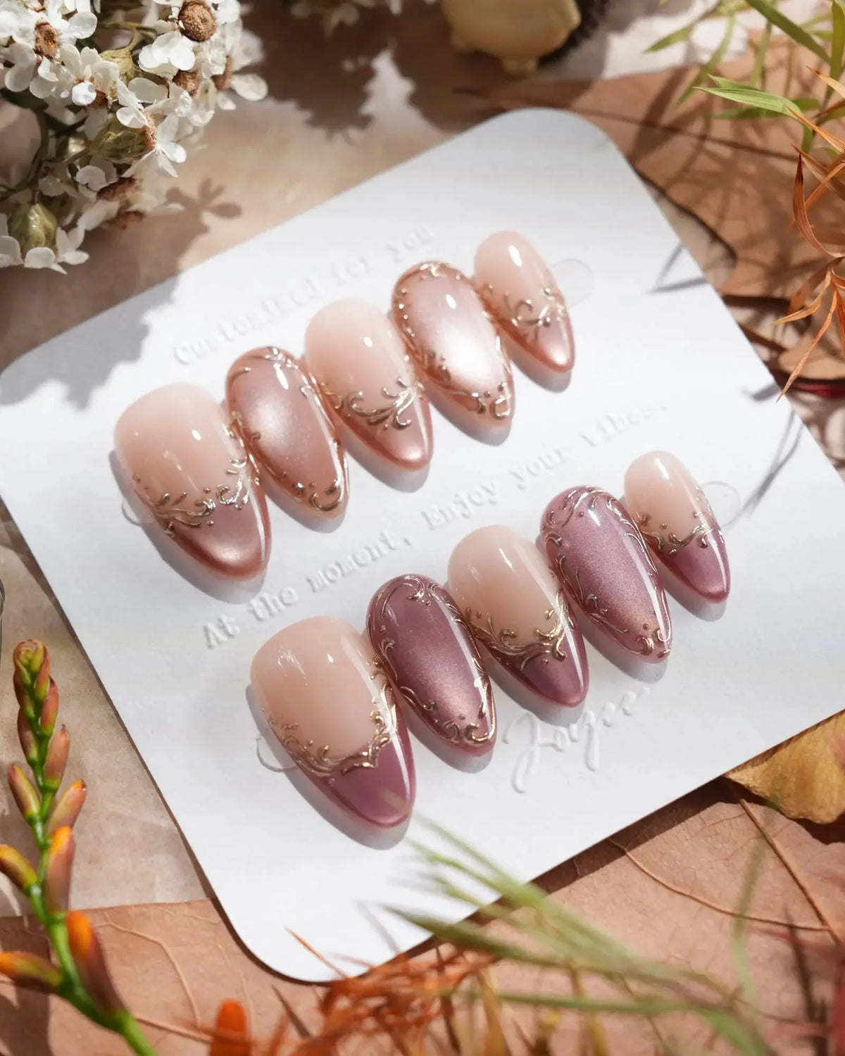 Caramel Petal Reusable Press On Nails