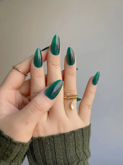 Emerald Green Cat Eye Reusable Press On Nails