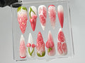 Pink Fruit Press On Nails, Nail Set With Strawberry On Fake nails, Free Style Summer Fruit